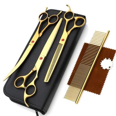 China 7.0 Inch Gold Viable Professional Scissors Set Shaped Scissors Pet Grooming Teeth Scissors Dense Set for sale