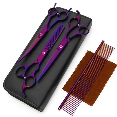 China Dense Set 7.0 Inch Viable Professional Purple Dog Pet Grooming Scissors Teeth Scissors for sale