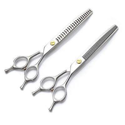 China 7.5 Inch Durable Japan 440c Curved Teeth And Professional Fishbown Scissors Set Shaped Scissors Pet Dense Grooming Teeth Scissors Set for sale