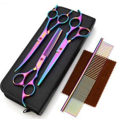 China 7.0 Inch Sustainable Coloful Paint Scissors 3 Shaped Scissors Pet Dense Grooming Teeth Scissors Set for sale