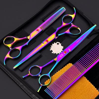 China Sustainable 7.0 Inch Rainbow Shaped Scissors Pet Grooming Dense Tooth Scissors Set Pet Cleaning & Grooming Products Grooming Tools Straight for sale