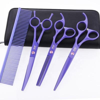 China 7.0 Inch Violet Viable Sleek Appearance Paint Shaped Scissors Pet Dense Grooming Teeth Scissors Set for sale