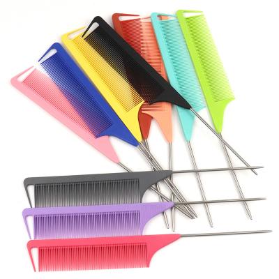 China For Custom Logo Barber Comb Peine Carbon Hair Hairdressing Home Use Anti Static Heat Resistant Metal Precision Rat Tail Comb for sale