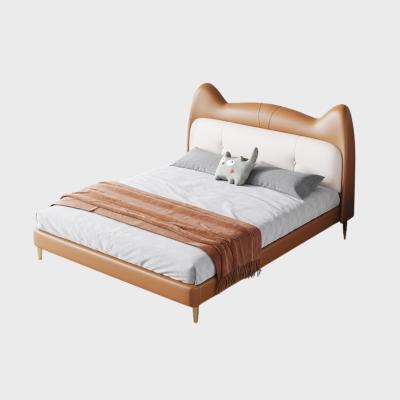 China Adjustable Luxury Kid Bed Stable Solid Wood Frame High End Genuine Leather Solid Wood Children's Bed (Other) Size Color Customize for sale