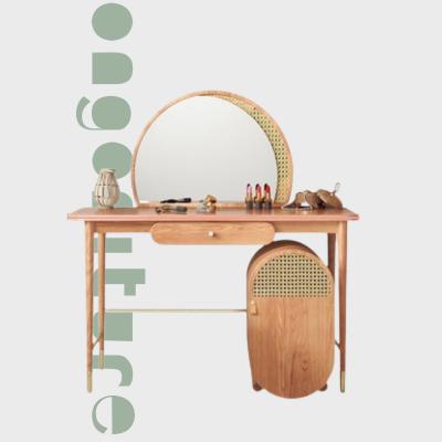 China Dresser with mirror modern simple makeup table small family bedroom furniture storage cabinet mirror dresser Nordic solid wood Japanese mirrored dresser for sale