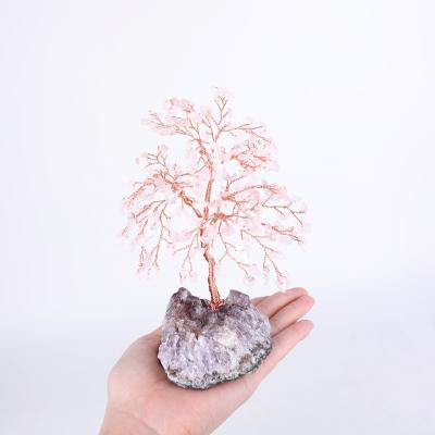 China Wholesale China Amethyst Cluster Core Healing Handwoven Crystal Tree Rose Quartz Yarn Crysta Tree For Decoration for sale