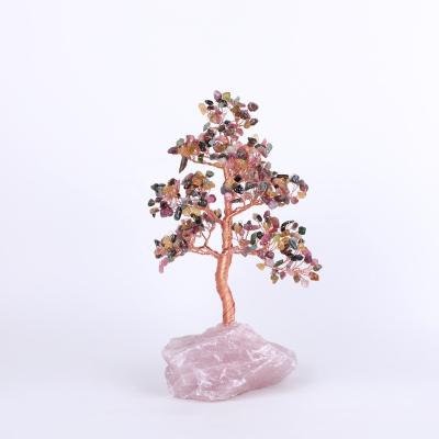 China Handcrafted Crysta Tree Core Rose Quartz Gemstone Bonsai Raw Wire China Crystal Tree Tourmaline Gem Stone for Decoration for sale