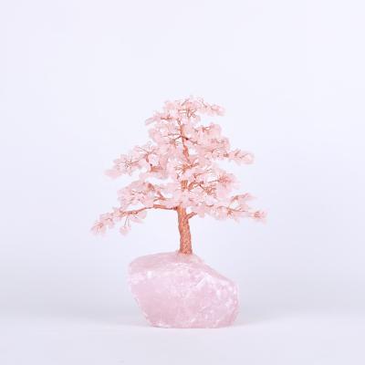 China China Style Modern Stone Wire Crystal Tree Rose Quartz Gem China Style Raw Rose Quartz Gemstone Bonsai Pink Crysta Tree For Decoration for sale