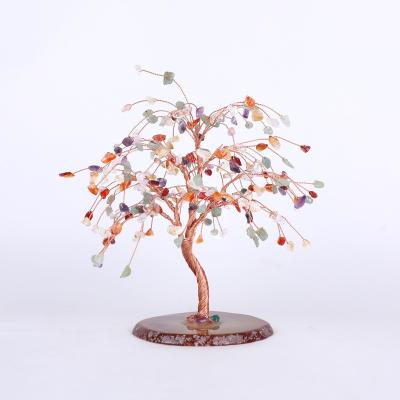 China Mateiral Crafts Fortune Natural Colorful Crystal Agate Slices Low Gemstone Bonsai Tree Lucky Tree Ornament for sale