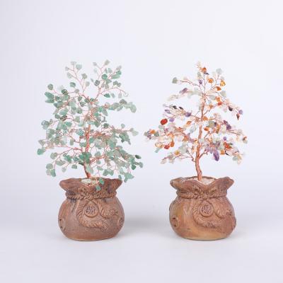 China China Basin Base Crystal Tree Green Aventurine Wholesale Ceramic Gemstone Fortune Tree For Christmas Decoration for sale