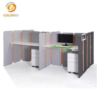 China Modern Polyester Fiber Acoustic Panels Office Table Screen Partition Gray 4 Person Workstation for sale