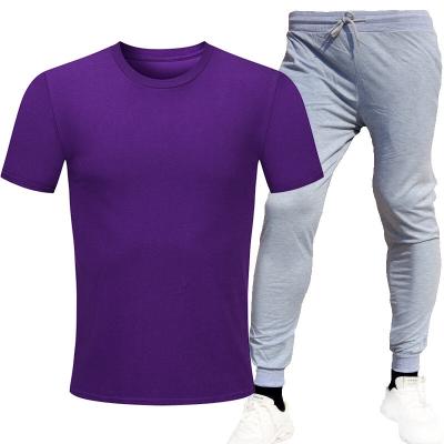 China Promotional Custom Made Summer Outdoor Fitness QUICK DRY Solid Color Sports Short Sleeve Men's Casual Suit for sale