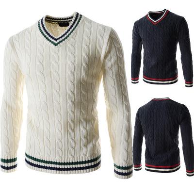 China hot sale Anti-wrinkle men's v-neck twist sweaters new fashion slim solid color winter plus size sweater for sale