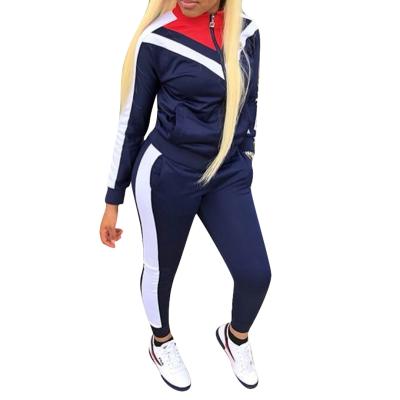 China Customized High Quality Customized Women's Breathable Fashion Color Matching Casual Quilting Sports Style Two Piece Suit for sale