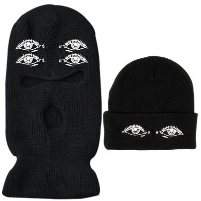 China COMMON Customized Hot Unisex Chunky Stretch Knitted 3 Hole Skull Ski Hip Pop Beanie Hat With Logo Embroidered for sale