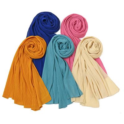 China Wholesale Pearl Long Chiffon Color Sheer Mini Pleated Hijab Muslim Shawl Scarf For Malaysia Mini Pleated Chiffon for sale