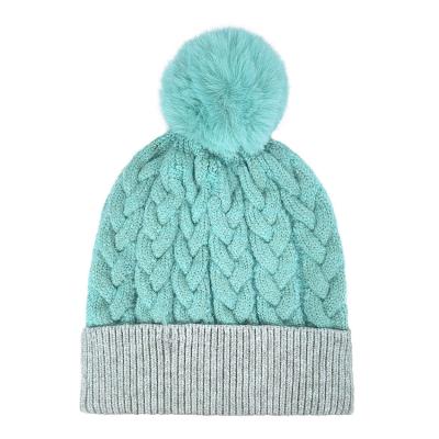 China breathable & Classic Cable Knit Winter Hat Faux Fur Pompom Warm Acrylic Waterproof Knit Beanie for sale