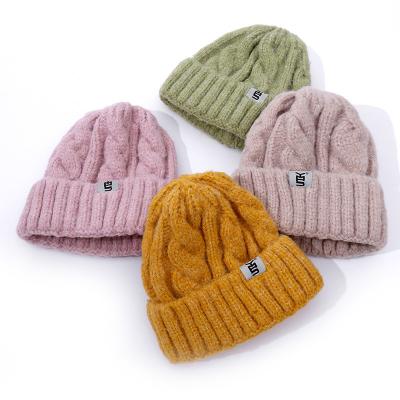 China COMMON Wholesale Solid Color Fashion Twist Winter Knitted Beanies Acrylic Blend Beanie For Women for sale