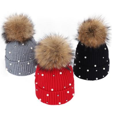 China JOINT Fashion Hot Hat 100% Acrylic Women Knitted Beaded Knitted Hat Cap for sale