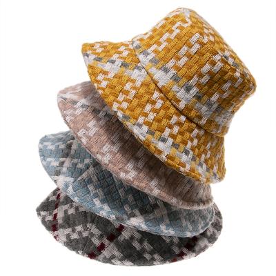 China Fashion Cloth Plaid Woolen Fisherman Hat \ Comfortable Female All-match \ Durable Autumn And Winter New Plush Basin Hat Style Trend Fashion for sale