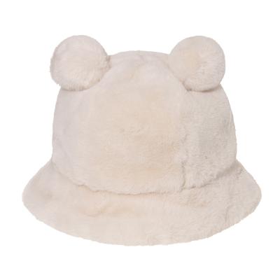 China Keep Warm Bucket Hat Cute Fuzzy Bucket Hat Warmth Customize Faux Fur Fisherman Hat Autumn And Winter Bear Ear for sale