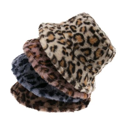 China Fedora Hat Outdoor Leisure Winter Warm Striped Plush Leopard Print Bucket Hat For Women for sale