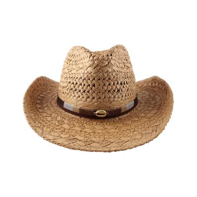 China New Men and Women Straw Handmade Crochet Hats Beach Sun Hat Cowboy Hat Western Ethnic Outdoor Wind Eco-Friendly for sale