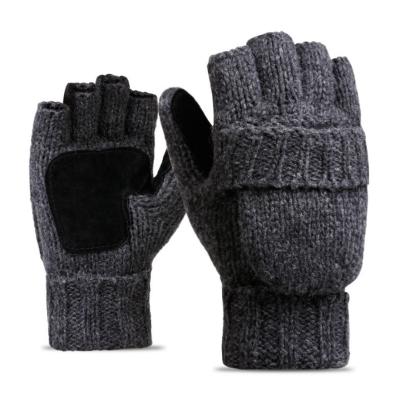 China Comfortable And Flexible Custom Knitted Flip Half Finger Mittens Removable Warm Finger Knitted Mittens With Flip Top Bike Mittens Half Finger for sale