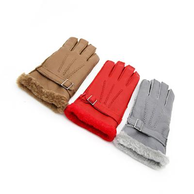 China Wool Blanket Fashion Mitten Five Finger Mitten Winter Women Genuine Leather Fur Warm Mittens for sale