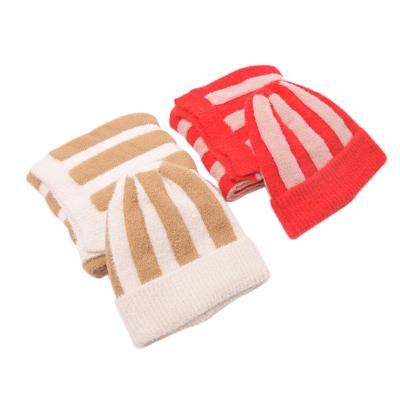 China Medium Acrylic Colorful Stripes Knit Beanies And Muffler Set Warm Knitted Hat And Scarf Set for sale