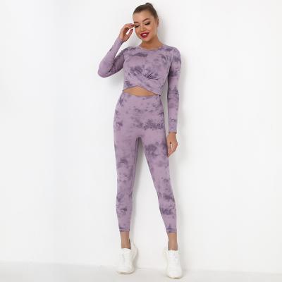 China Breathable Tie Dye Fashion Wear Set Wholesale Tie Dye Women Active Gym Activewear Set for sale