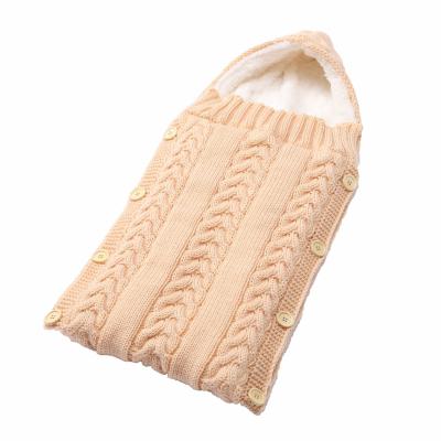 China Knitted Anti-Static Newborn Button Blanket Winter Knit Hooded Wrap Sweater Sleeping Bags for sale