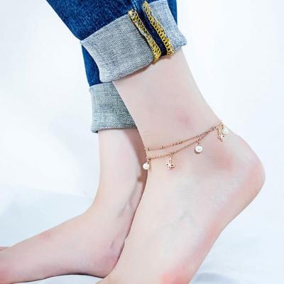 China 2020 Trendy New Rose Gold Pearl Butterfly Anklet Chain Foot Jewelry Fashion Anklets For Women for sale