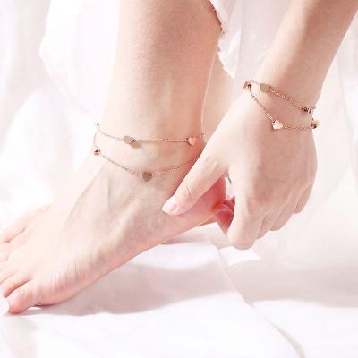 China Romantic Multi Double Layer Heart Charm Foot Jewelry Stainless Steel Valentine's Day Gift Dangling Anklets Bracelets For Girl for sale