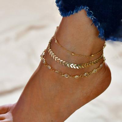 China Trendy Crystal Anklet Set Simple Ankle Bracelet For Women Party Summer Beach Accessories 3Pcs/Set for sale