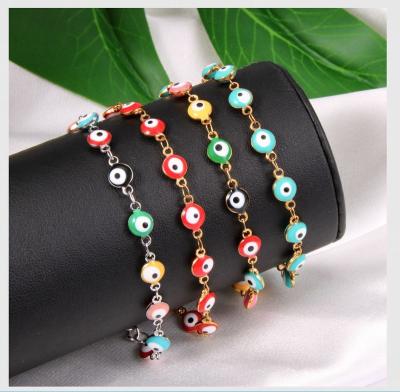 China FASHIONABLE hot selling low MOQ 304 stainless steel 18K gold plated black evil eyes mixed enamel color bracelets for sale