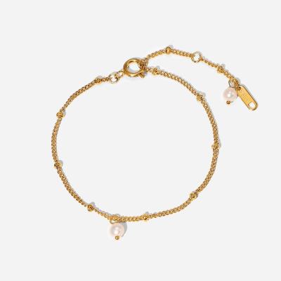 China Waterproof Casual/Sporty Jewelry 18k Gold Plated Thin Chain Mini Pearl Small Bead Chain Bracelet Gift Stainless Steel Bead Bracelet For Women for sale