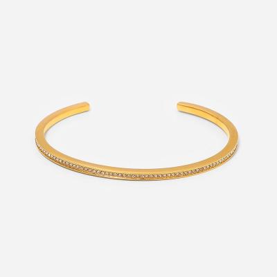 China FASHIONABLE Minimalist Gold Plated Stainless Steel Full Diamond Opening Bracelet For Women Newcomer Jewelry Gift 18K for sale