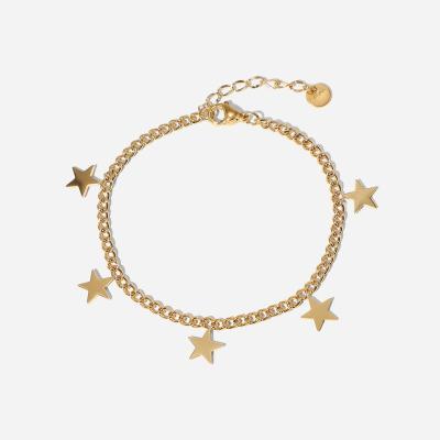 China FASHIONABLE Tarnish Free 14K PVD Gold Plated Stainless Steel Cuban Chains Small Stars Party Bracelet Stars Cuban Chain Bracelet for Girls for sale