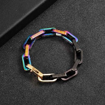 China Lead-free nickel-free fashion couple hip-hop colorful elements adjust bangle press clasp three-dimensional splice titanium steel jewelry for sale