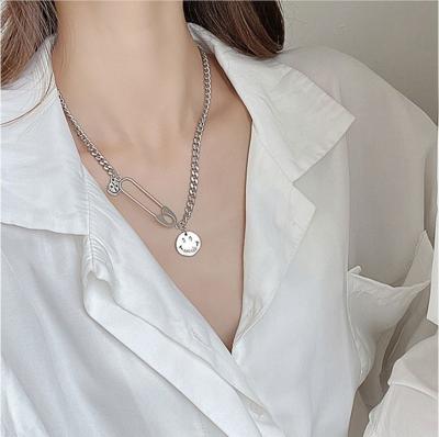 China Hip Hop Smiley Hipster Style Hipster Geometric Pendant Chunky Chain Necklaces For Women for sale