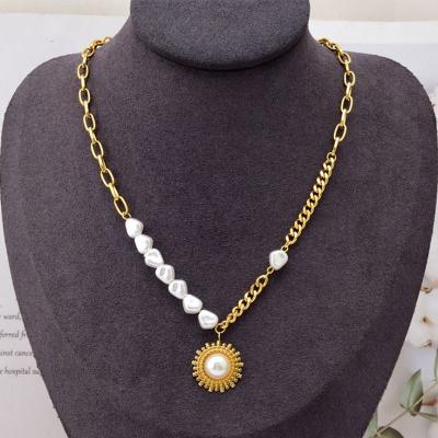 China Nickel-Free Lead-Free Irregular Pearl Sun Flower Charms Necklaces 316 Stainless Steel Good quality for Women for sale