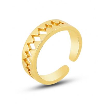 China Trendy Vintage Charm Stainless Steel Jewelry 18k Gold Plated Minimalist Opening Toothed Hollow Rings For Women for sale