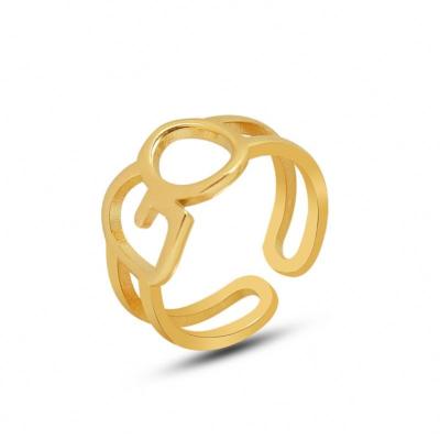 China Vintage Charm Stainless Steel Jewelry 18k Waterproof Gold Plated Adjustable Letter Opening Finger Rings For Women for sale