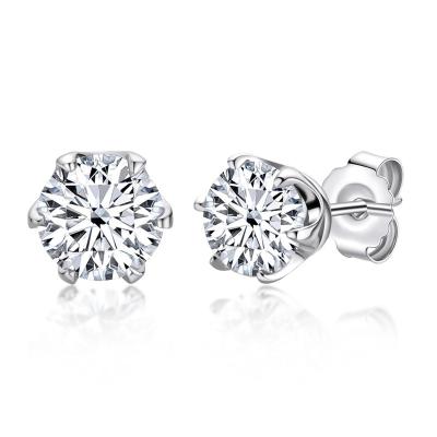 China Wholesale CLASSIC 6 Claw 925 Silver Alloy Stud Earrings Stud For Women Girls Round Moissanite Stud Earrings for sale