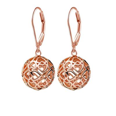 China CLASSIC European Style Love Shape Earrings Hollow Out Rose Gold Plated Copper Pendant Earrings for sale