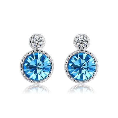 China CLASSIC Hot Sale 925 Sterling Silver Blue Crystal Stud Earrings Zircon Round Stud Earrings for sale