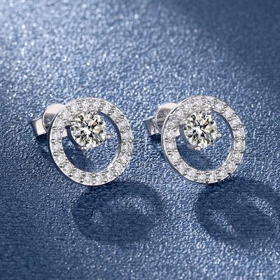 China CLASSIC Latest Design Elegant Women 925 Sterling Silver CZ Earrings Around Circle Shape Stud Earrings for sale