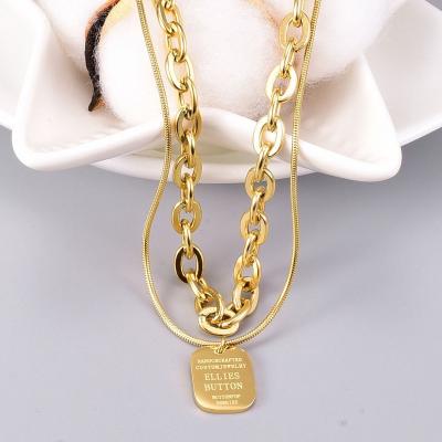 China Fashion TRENDY Simple Titanium Steel Double-Layer Around Snake Chain Stainless Steel Clavicle Necklace For Female for sale