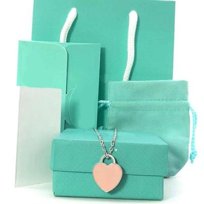 China Wholesale 19mm Designer Heart Necklace Women Stainless Steel Fashion Link Chain Necklace Trendy Blue Green Red-pink Couples for sale